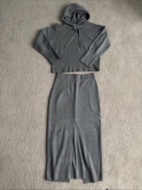 a new day Gray Knit Hoodie & Midi Skirt Set